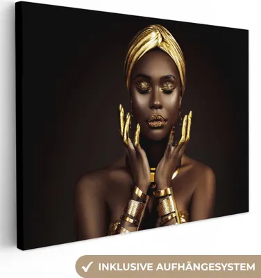 Produktbild von MuchoWow® - Leinwandbilder - Frau - Abstrakt - Gold - Porträt, Wandbild, Wanddeko Bilder Wohnzimmer, 80x60 cm