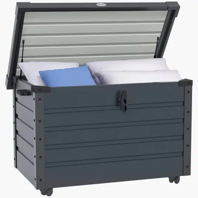 Image de Boîte de rangement extérieure - Coffre de jardin 295 litres - Métal étanche - 4 roulettes - 2 poignées - 100 x 62 x 65 cm - Gris