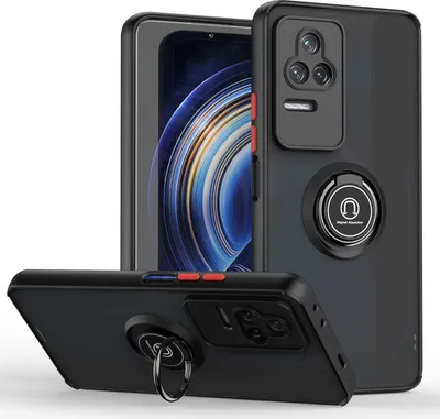 Produktbild von Redmi K50 Hülle, Ring Halter Ständer Matte Transluzent TPU Rahmen Stoßfest Schutzhülle für Xiaomi Redmi K50 / K50 Pro Dunkelgrau