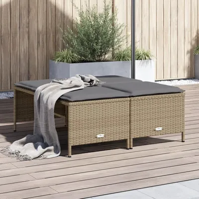 Produktbild von Möbel Gartenhocker mit Kissen 4 Stk. Beige Poly Rattan - Gartenhocker 368365