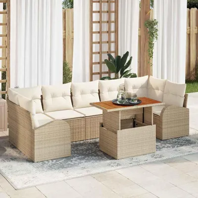 Image de Ensemble de salon de jardin exclusif - 8 pièces - Beige - Rotin synthétique