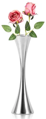 Schlanke silberne Metallvase, modern, für Tischdekoration