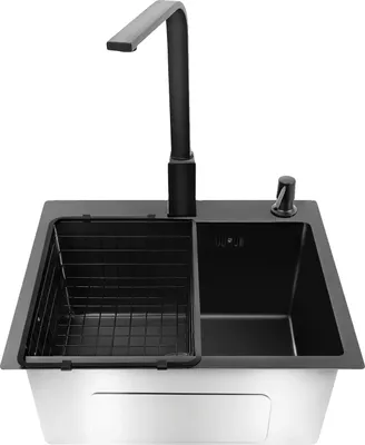 Produktbild von Küchenspülen-Set, 360° schwenkbarer Wasserhahn, Einzelbecken-Design, schwarz