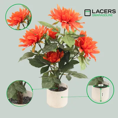 Produktbild von Lacers SMARAGDLINE künstlichen Dahlien 2er Set rot 55cm - dekorative Kunstpflanze im Topf - wie echt wirkende Blätter & Blüten für Zuhause & Büro