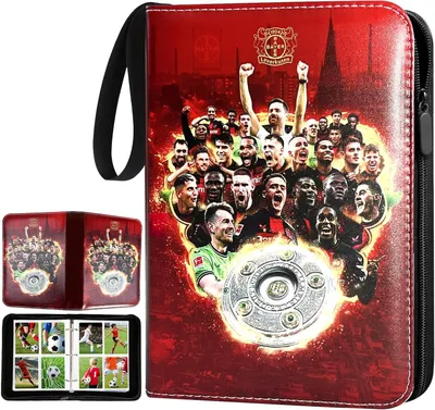 Produktbild von Fußball Sammelkarten Album 4 Fächer, Fussball Karten Sammelalbum mit Reißverschluss und 50 Herausnehmbaren Seiten für 400 Karten
