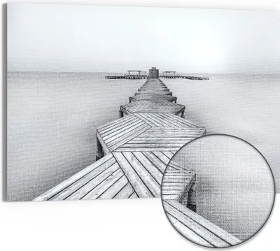 Produktbild von DEQORI Hybrid Leinwand Bild 90x60 cm 'Nebelweg zur Stille' Wandbild Glas flach modern