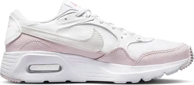 A side view of a single Nike Air Max Sc (Gs) shoe for children in pink and white.