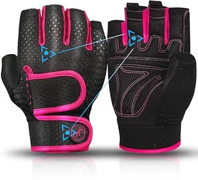 Produktbild von Fitnesshandschuhe ohne Finger - Gepolsterte Gewichtheberhandschuhe für Männer und Frauen, Rosa-S