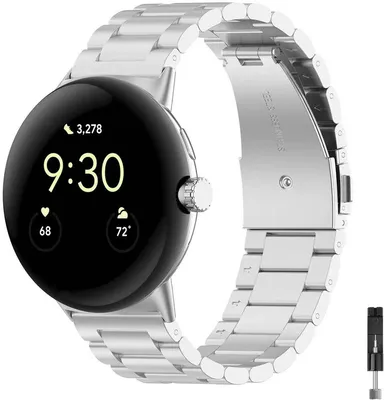 Produktbild von Stravo Premium Edelstahl Metallarmband 45 mm, passend für Google Pixel Watch 1/2/3/4, Uhrenarmband - Silber