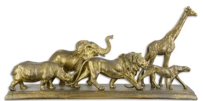 Image de Casa Padrino Sculptures Animaux d'Afrique Antique Or 68 x 15,2 x H. 32,8 cm - Figurines décoratives en polyrésine - Décoration de salon