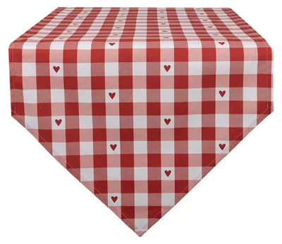 Immagine prodotto di Runner da tavola Clayre & Eef 50x160 cm in cotone rosso bianco a quadri con cuori