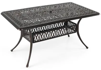 Obrázok produktu pre Vonkajší hliníkový záhradný stôl s otvorom na slnečník, 151x91 cm