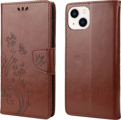 Produktbild von Mobigear Flowers iPhone 14 Hülle Klapphülle Geldbörse - Braun