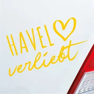 Produktbild von Auto Aufkleber Havel verliebt Herz Fluss Wasser Water Liebe Car 19x10 cm Gelb Sticker Heckscheibenaufkleber