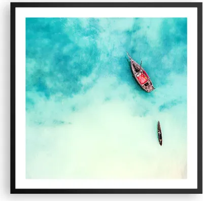 Produktbild von Gerahmtes Poster - Schwarzer Rahmen - Insel Boot Schiff Ozean - 60x60 cm - Wand Bild - Wanddeko - Wandbilder - Wandposter - Bilderrahmen - Bilder - Kunstdruck - Wandbild - P2BAC60x60-2923