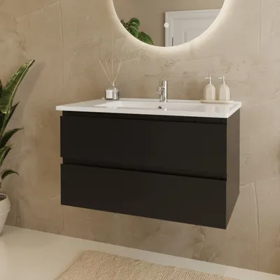 Zdjęcie produktu dla LOMAZOO MARENZA 80 cm, czarny mat, biała umywalka