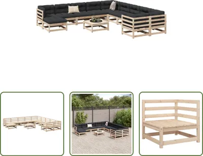 Produktbild von The Living Store 12-tlg. Garten-Sofagarnitur Massivholz Kiefer