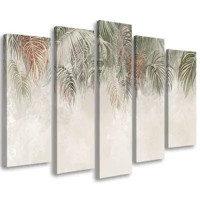 Produktbild von 5-teiliges leinwandbild palmenblätter 100x70 cm Feeby beige wandbild bereit zum aufhängen