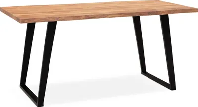 Image de WOHNLING Table de salle à manger 120x60x76 cm Bois massif d'acacia / métal Table de salle à manger Table de cuisine massive avec pieds en U noirs Table en bois Table à manger