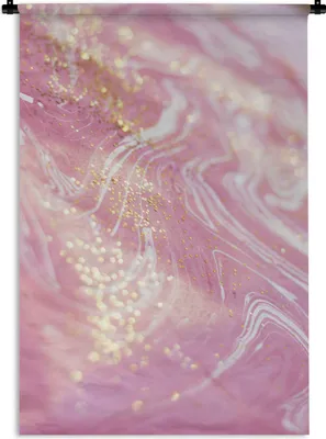 Produktbild von MuchoWow® Wandteppich Wandbehang Marmor - Rosa - Gold - Glitter 60x90 cm Tapisserie Dekoration Wandtuch - Foto-Teppich - Abwaschbar