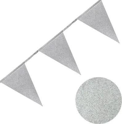 Produktbild von Wimpel Girlande aus Papier mit Glitter in Silber 6m
