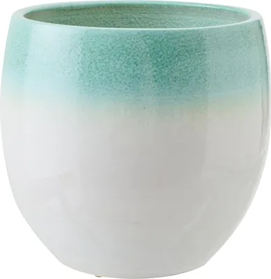 Zdjęcie produktu dla J-Line Doniczka ceramiczna miętowo-zielona/biała