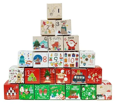Produktbild von Adventskalender zum Befüllen 24 Schachteln Weihnachtsmotive 7x7x7 cm