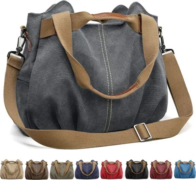Handtasche Damen Canvas Schultertasche Multifunktionale Umhängetaschen Casual Hobo Groß Taschen für Arbeit Schule Beach Shopper Grau