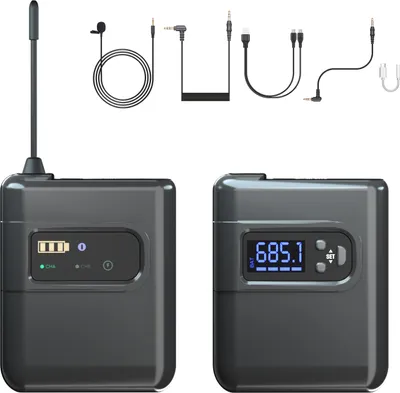 Produktbild von Kabelloses Lavalier-Mikrofonsystem mit Sender und Empfaenger Omnidirektionales Ansteckmikrofon Kompatibel mit DSLR-Kamera Laptop PC Smartphone Tablet fuer Interviewaufzeichnung Konferenz Online-Klasse Live-Streaming Vlog