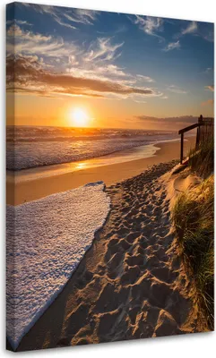 Produktbild von Leinwandbild Sonnenuntergang am Strand Landschaft 40x60 Feeby Orange bild für die wand bereit zum aufhängen