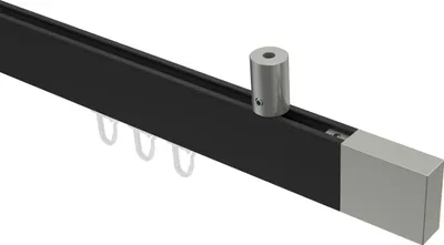 Produktbild von Interdeco Innenlaufstange / Gardinenstange mit Innenlauf Schwarz / Edelstahl-Optik, Typ Sonius Lox (Quader) Deckenmontage, 14x35 mm 1-läufig, 180 cm