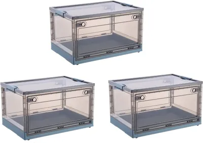 Produktbild von Theo&Cleo Faltbare Kunststoff-Aufbewahrungsbox, Organizer Ideal zum Aufbewahren von Büchern, Kleidung, Spielzeug, Bettzeug oder als Schuhkarton, Transparent mit Deckel & Rädern. Von 3 Seiten zu öffnen (oben/zwei Seiten)