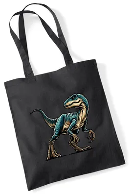 Produktbild von Huuraa Jutebeutel Velociraptor Dinosaurier 10 Liter Black Baumwolle Tasche Geschenkidee