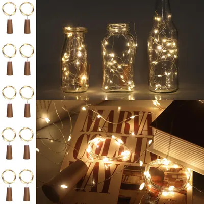 Lichterkette 2 m, 20 LEDs, Korken, warmweiß, 10er-Set