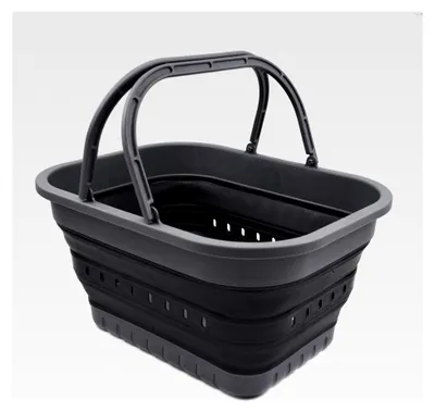 Produktbild von 19L zusammenklappbare Wanne mit Griff - Tragbarer Picknickkorb - Faltbare Einkaufstasche - Platzsparender Aufbewahrungsbehälter (grau/schwarz, 1)