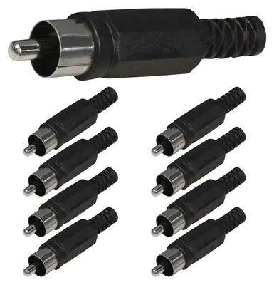 Produktbild von 8x Cinch Stecker Schwarz zum Löten mit Knickschutz RCA Audiostecker Chinch