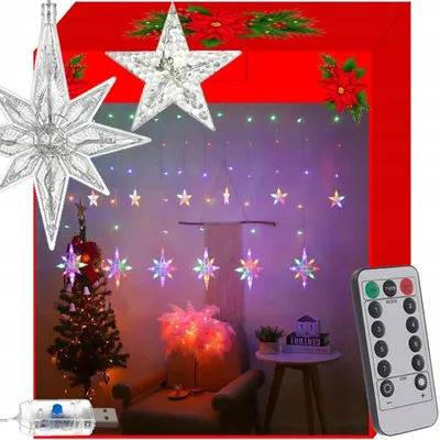 Obrázek produktu pro Malatec 17228 Světelný závěs hvězdy, vločky 138 LED, USB, dálkové ovládání, multikolor
