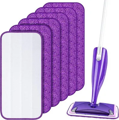 Obrázek produktu pro Opakovaně použitelné utěrky do parního čističe – vhodné pro Swiffer WetJet – z mikrovláken – omyvatelné a šetrné k životnímu prostředí – 6 kusů – fialové – 29,5 x 13,5 cm