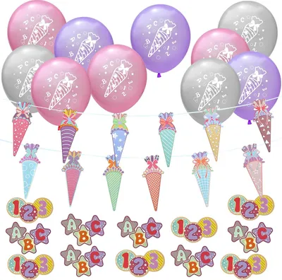 Produktbild von Oblique Unique Schuleinführung Schulanfang Einschulung Deko Set - Zuckertüte Girlande + Luftballons + Konfetti Set
