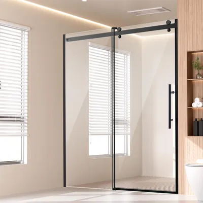 Immagine prodotto di Porta doccia senza telaio SucceBuy (1474-1499 x 1905 mm) Porta scorrevole in vetro temperato da 8 mm, infrangibile, con rivestimento NANO, resistente alle macchie, con accessori in acciaio inossidabile nero