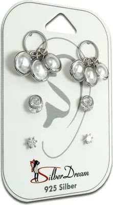Image de SilberDream Set de 3 boucles d'oreilles Boucles d'oreilles Argent 925 Zirconia Perle artificielle SDS621WJ
