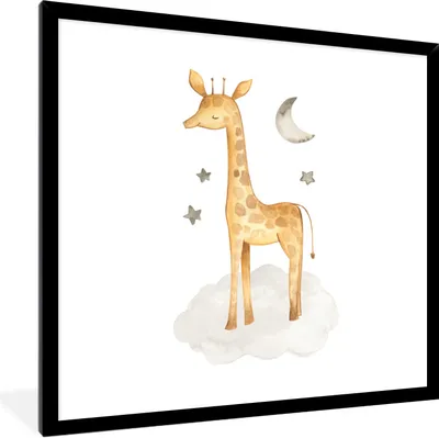 Produktbild von MuchoWow® Gerahmtes Poster Giraffe - Dschungel - Wolke 40x40 cm - Poster mit Schwarzem Bilderrahmen Wandposter Rahmen Foto Bilder - Mit Rahmen - Wanddekoration Schlafzimmer
