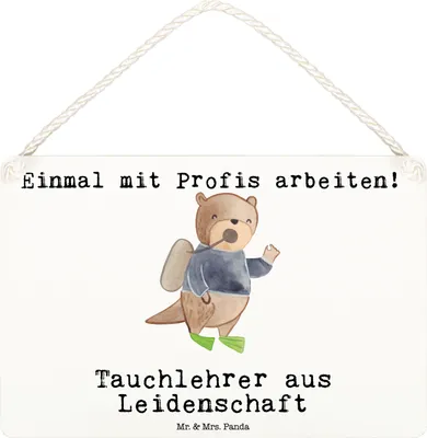 Produktbild von Mr. & Mrs. Panda Deko Wandbild Tauchlehrer Leidenschaft DIN A6 - Weiß - Geschenk, holzbild, Schild, kleine aufmerksamkeit, Türschild, wandhänger, Holz