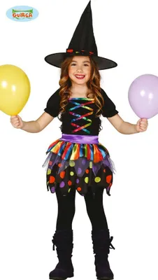 Produktbild von bunte Kinder Hexe Kostüm für Mädchen Gr. 98-146, Größe:140/146