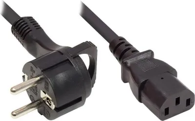 Produktbild von Netzkabel Schutzkontakt-Flachstecker Typ E+F (gewinkelt) an C13 (gerade), schwarz, 1,00 mm², 3,5 m, Good Connections®