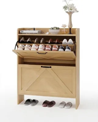 Produktbild von Schuhschrank 2 Ebenen Schuhregal Schuhkommode Aufbewahrung 100x24x102 cm natur
