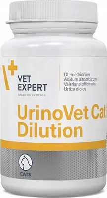 A white bottle of cat supplement with yellow and gray labeling.