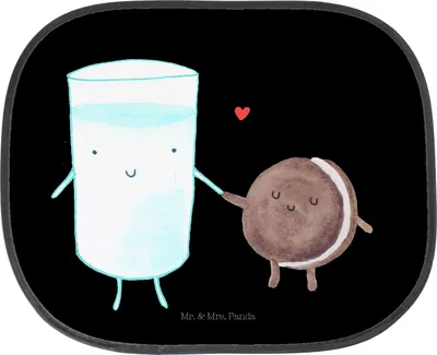 Produktbild von Mr. & Mrs. Panda Auto Sonnenblende Milch Keks - Schwarz - Geschenk, Sonnenschutz für, Kaffee, Cookie, Lustige Sprüche, saugnapf, Romantisch, Kekse