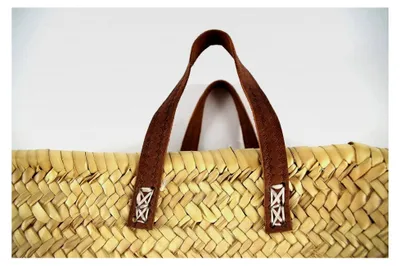 Produktbild von Korbtasche Strandtasche - Palmblatt - Echtledergriffe Natur