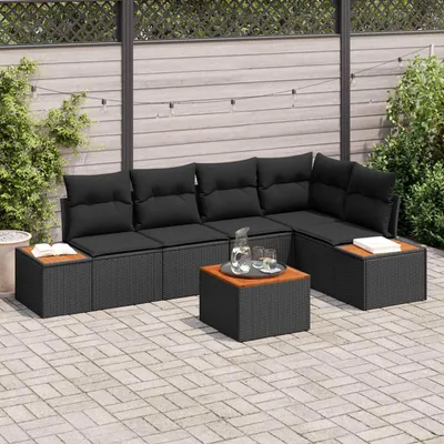 Zdjęcie produktu dla vidaXL Zestaw ogrodowy sofa z poduszkami 6 szt. czarny polirattan